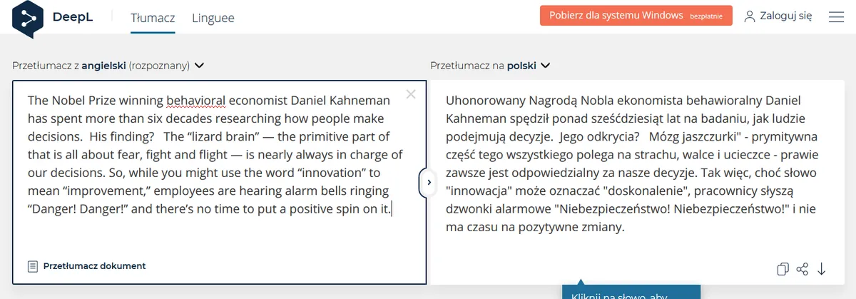 Tłumaczenie maszynowe w wykonaniu DeepL